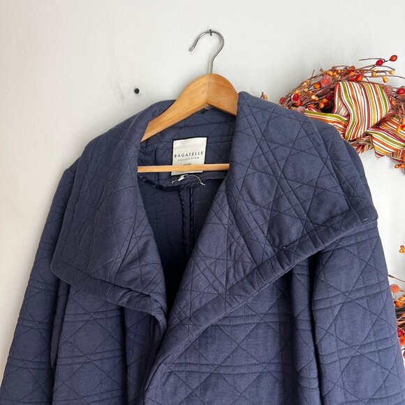Bagatelle Womens Quilted Jacket Open Front Draped Collar SMALL in Navy Blue - Picture 3 of 11